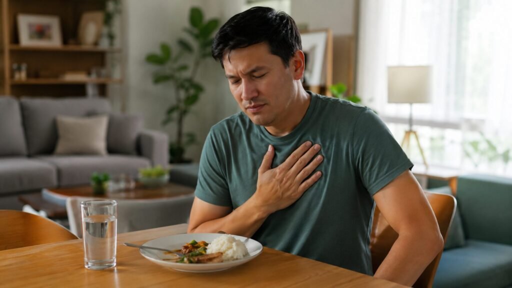 How to Treat Acid Reflux Naturally: Symptoms, Causes & What May Help person experiencing acid reflux symptoms after eating
