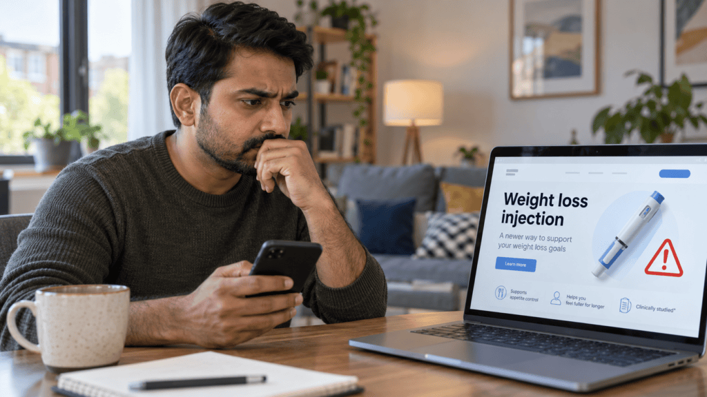Retatrutide Weight Loss in 2026: What the New Phase 3 Research Really Found Indian man checking the safety of an online weight-loss medicine