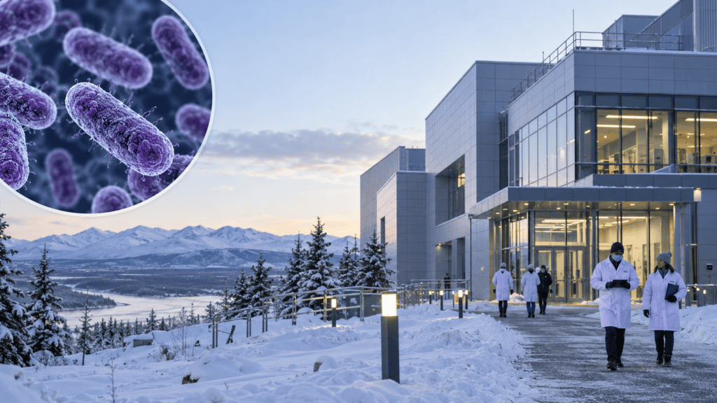 Pneumonic Plague in Russia 2026: Symptoms, How It Spreads, Treatment & Is There a Global Risk? snowy research facility and bacteria inset